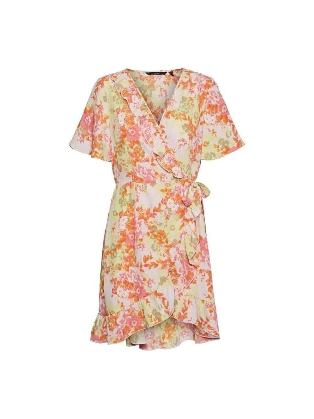 VERO Moda Floral "Lee" Faux Wrap Dress Ruffle Trim